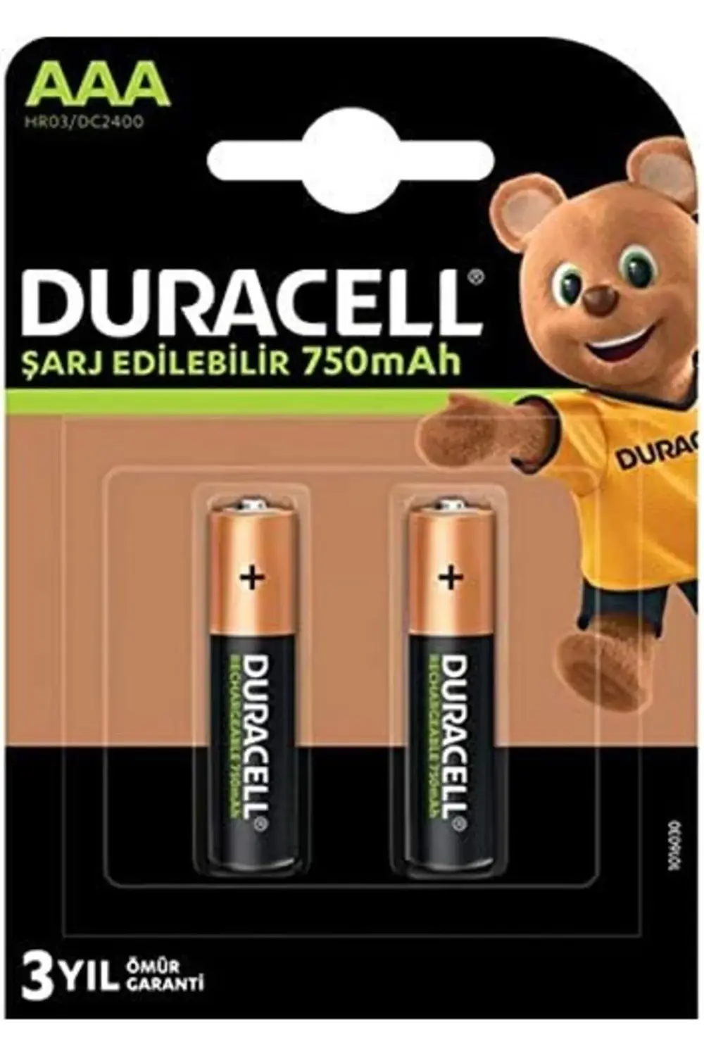 Şarj Edilebilir AAA Pil (2'li paket) 750 mAh NiMH, 1000 Sarj Döng