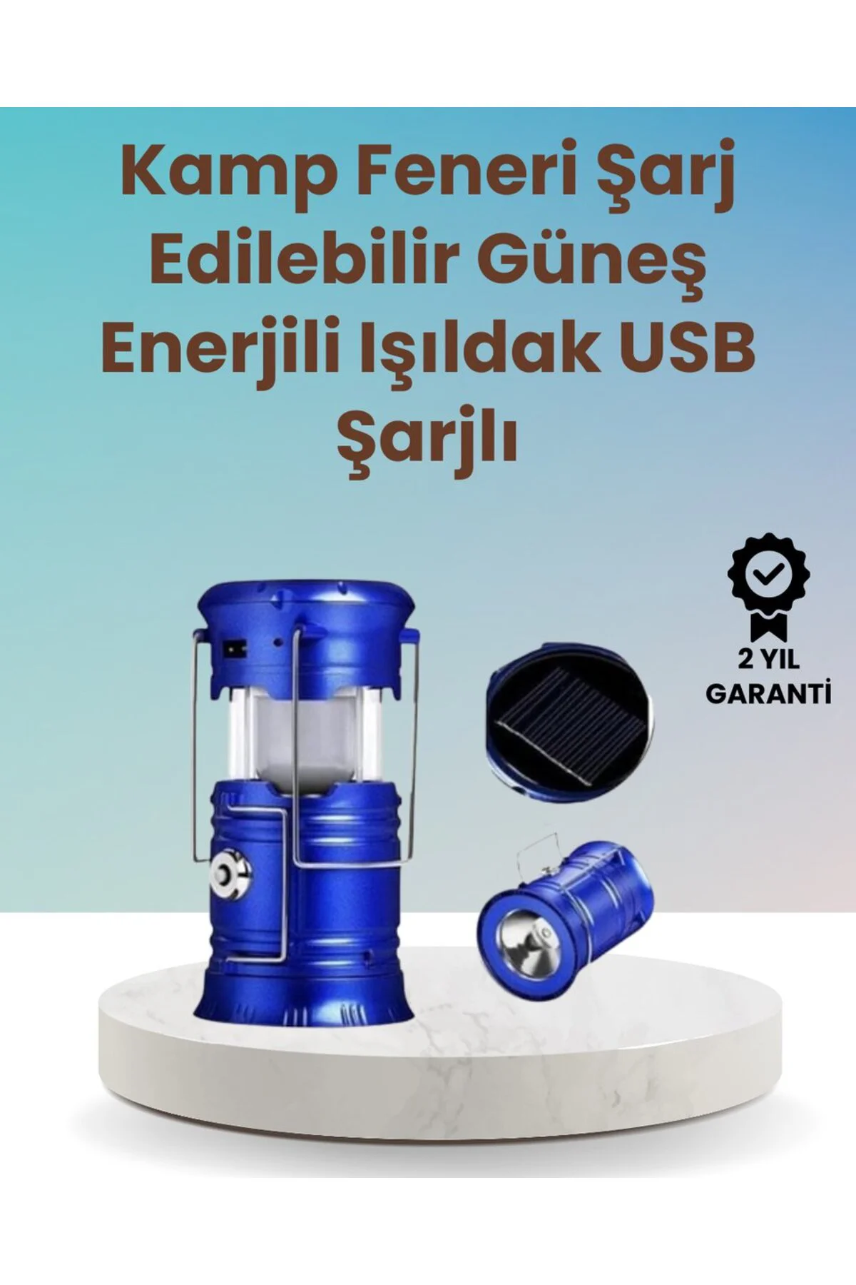 Şarj Edilebilir Güneş Enerjili Kızaklı Kamp Feneri – USB Çıkışlı,