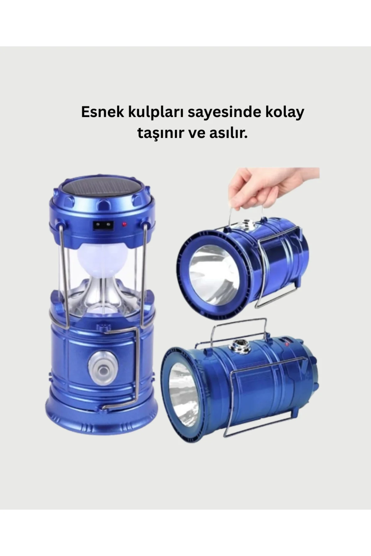 Şarj Edilebilir Güneş Enerjili Kızaklı Kamp Feneri – USB Çıkışlı,