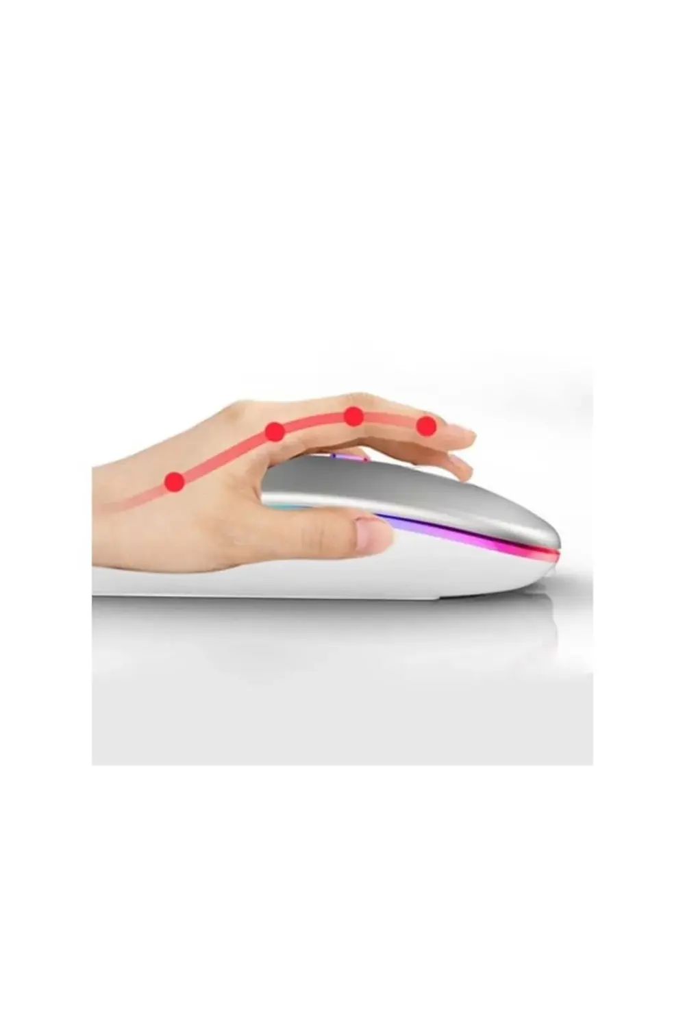 Şarj Edilebilir Kablosuz Bilgisayar Beyaz Mouse Led8 - 4 Tuşlu, 3