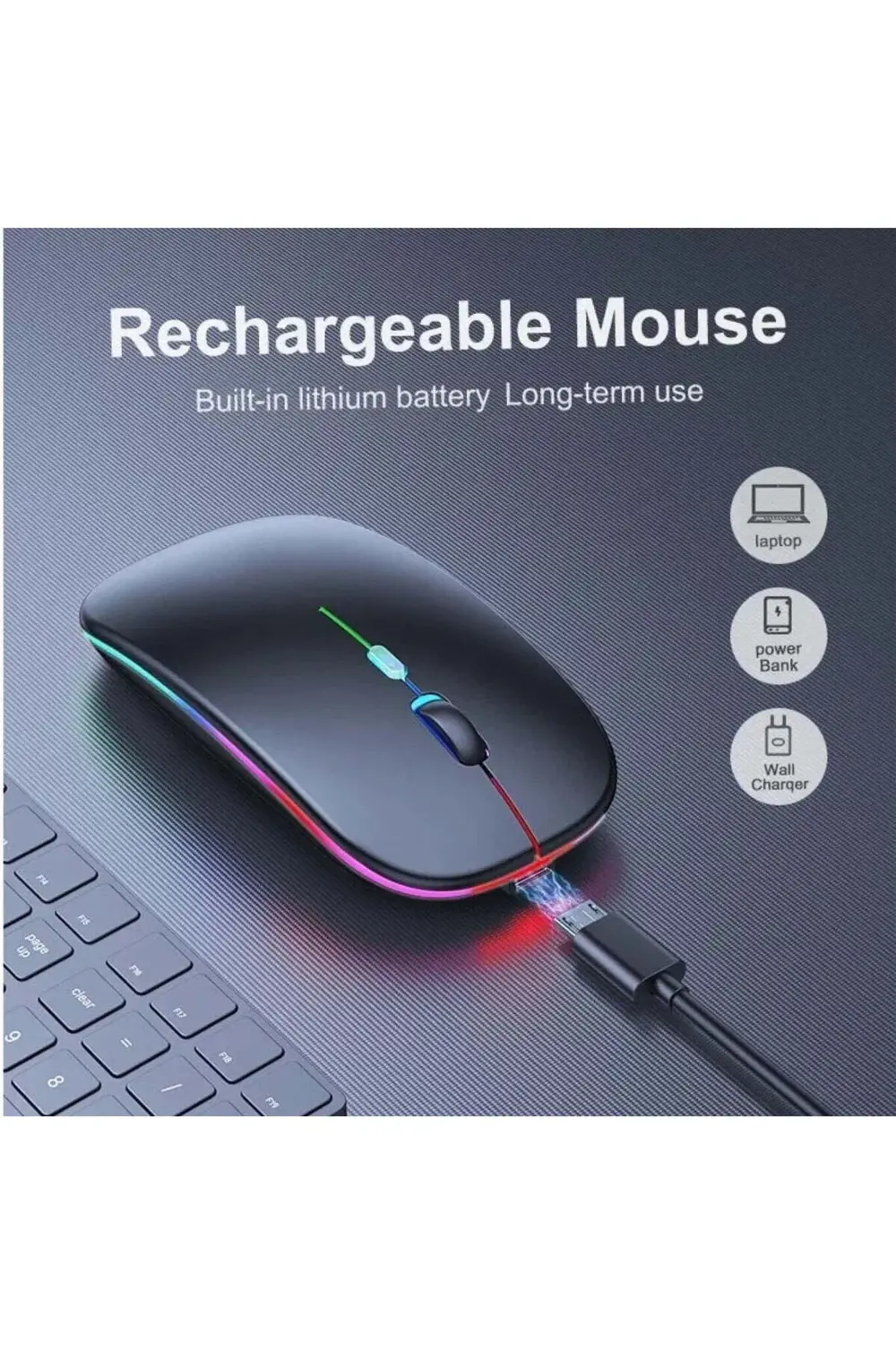 Şarj Edilebilir Kablosuz Bilgisayar Beyaz Mouse Led8 - 4 Tuşlu, 3