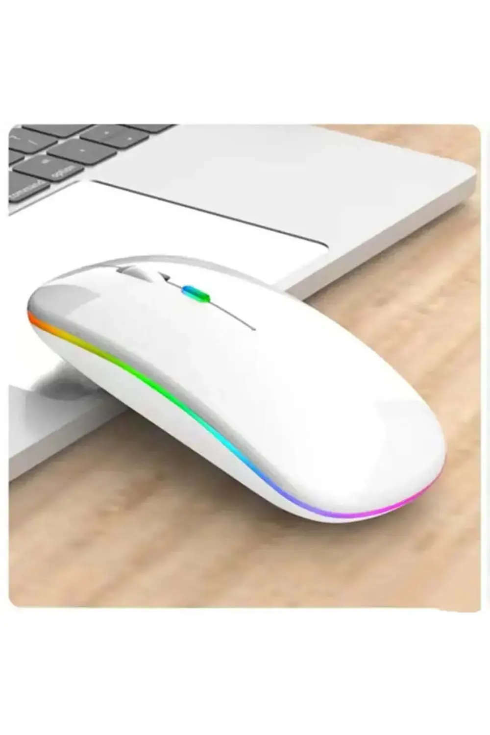 Şarj Edilebilir Kablosuz Bilgisayar Beyaz Mouse Led8 - 4 Tuşlu, 3