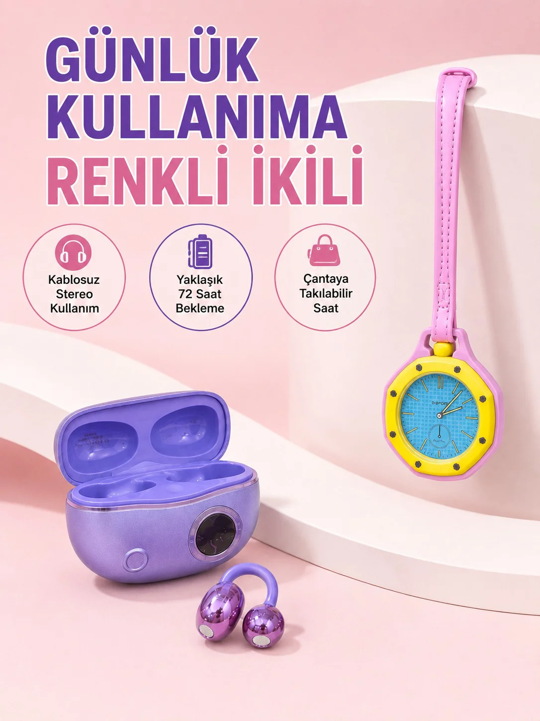 Şarj Kutulu Kablosuz Kulaklık ve Pembe Çanta Charm Analog Saat Seti Müzik ve Aksesuar Bir Arada Fiyatı, Yorumları ve Özellikleri