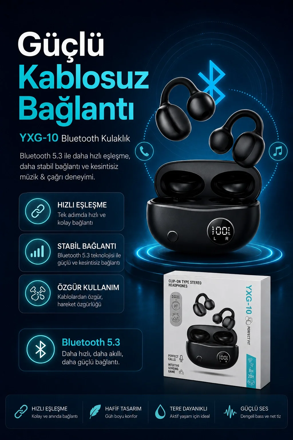Şarj Kutulu Kulak Kancalı Bluetooth Kulaklık Mikrofonlu Müzik Ve Görüşme Uyumlu