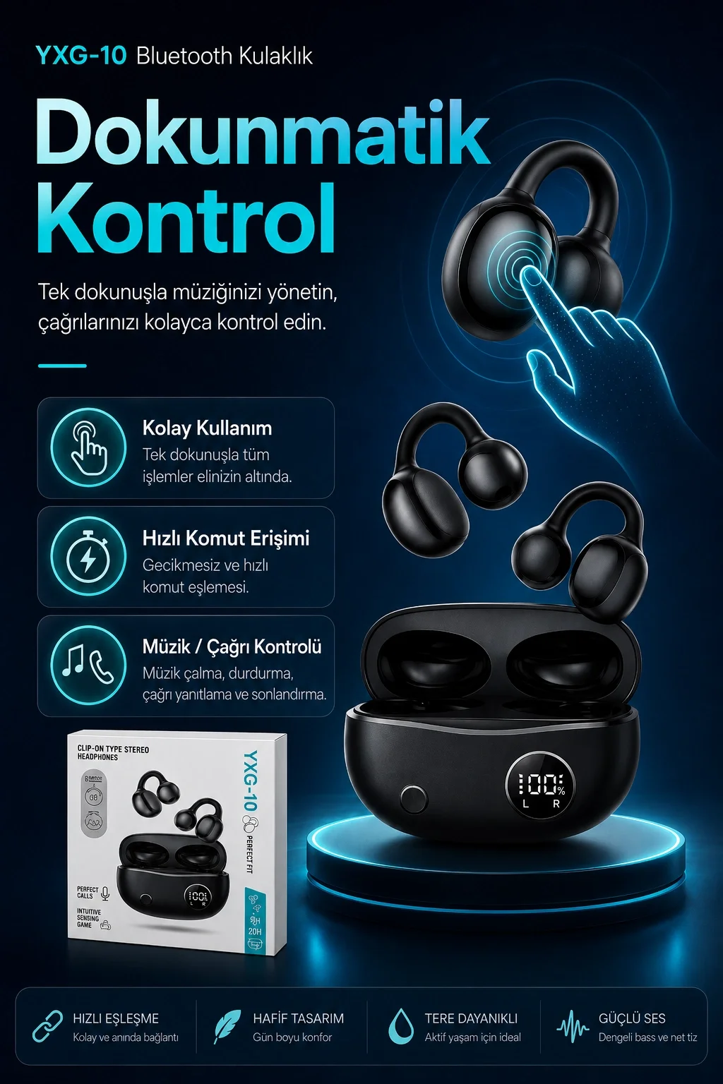 Şarj Kutulu Kulak Kancalı Bluetooth Kulaklık Mikrofonlu Müzik Ve Görüşme Uyumlu