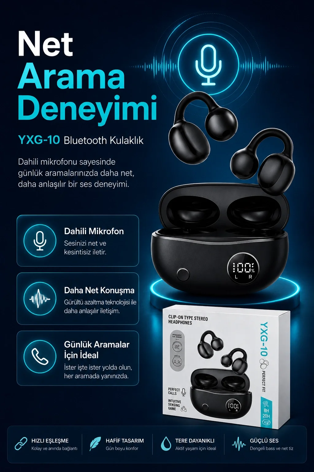 Şarj Kutulu Kulak Kancalı Bluetooth Kulaklık Mikrofonlu Müzik Ve Görüşme Uyumlu