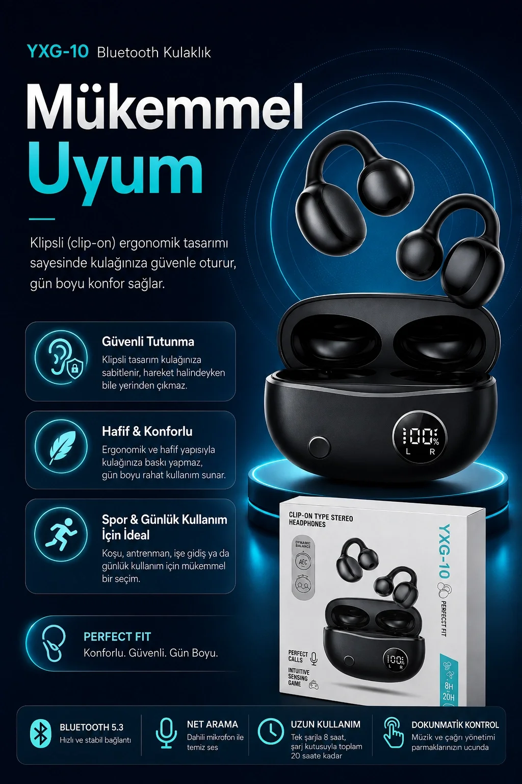 Şarj Kutulu Kulak Kancalı Bluetooth Kulaklık Mikrofonlu Müzik Ve Görüşme Uyumlu