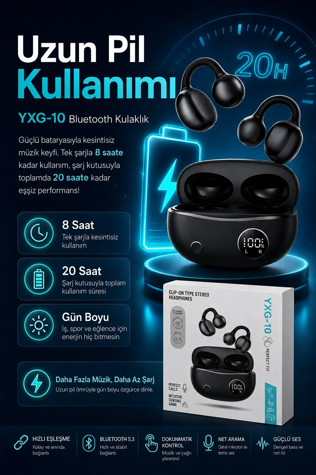 Şarj Kutulu Kulak Kancalı Bluetooth Kulaklık Mikrofonlu Müzik Ve Görüşme Uyumlu