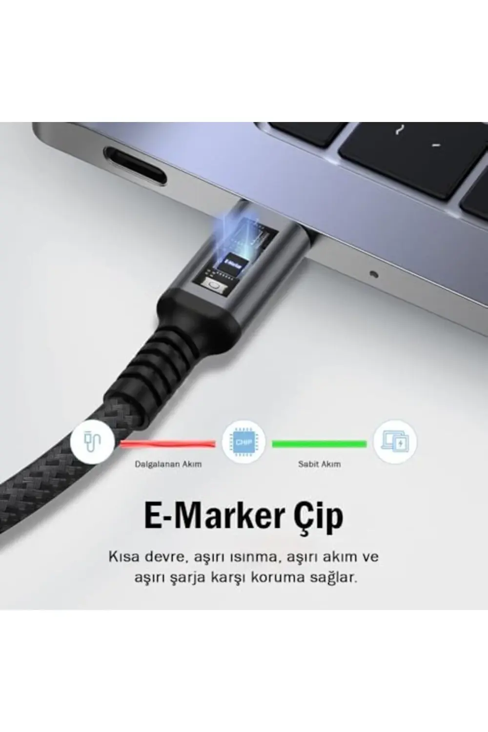 Şarj ve Veri Aktarım Kablosu 20V5A, Type C'den Type C'ye, 100W, Ç