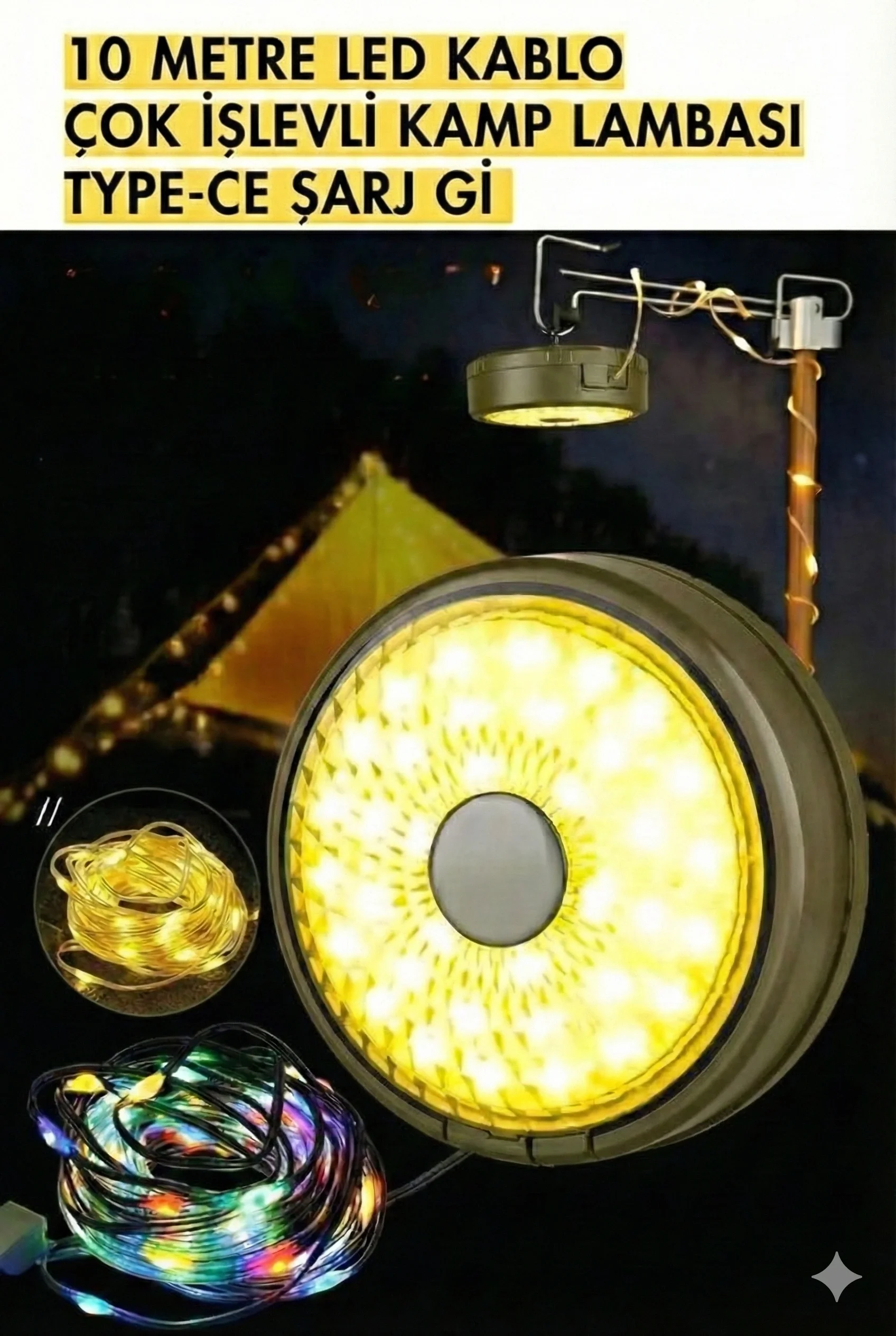 Şarjlı 10 Metre Ledli Şarj Göstergeli 8 Işık Modlu Hareketli Ve Flaşör Modlu Kamp Lambası Led Işık Şarjlı 10 Metre Ledli Şarj Göstergeli 8 Işık Modlu Hareketli Ve Flaşör Modlu Kamp Lambası Led Işık