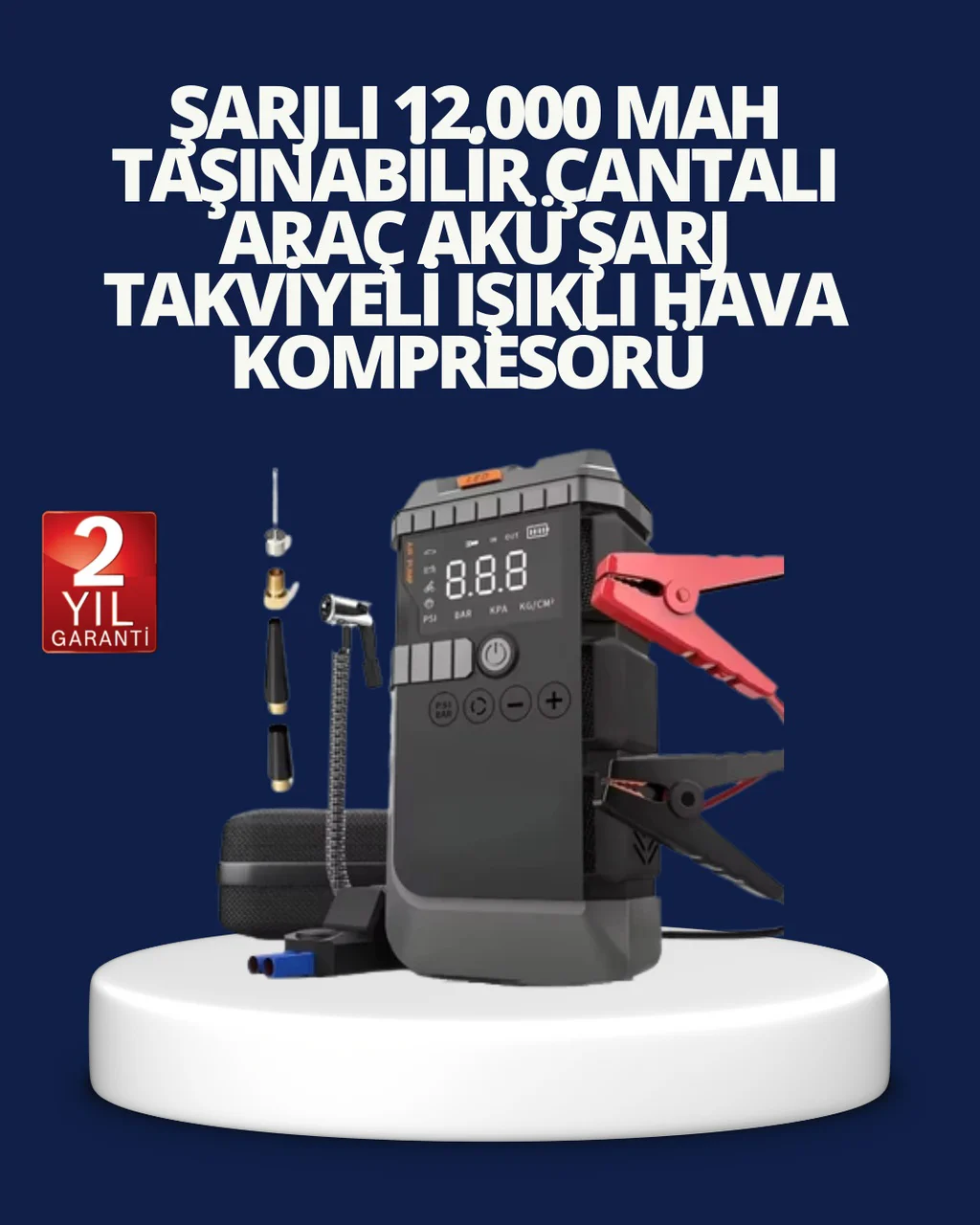 Şarjlı 12000 Mah Araç Akü Takviye Ve Hava Kompresörü 4 Ü 1 Arada - Lisinya