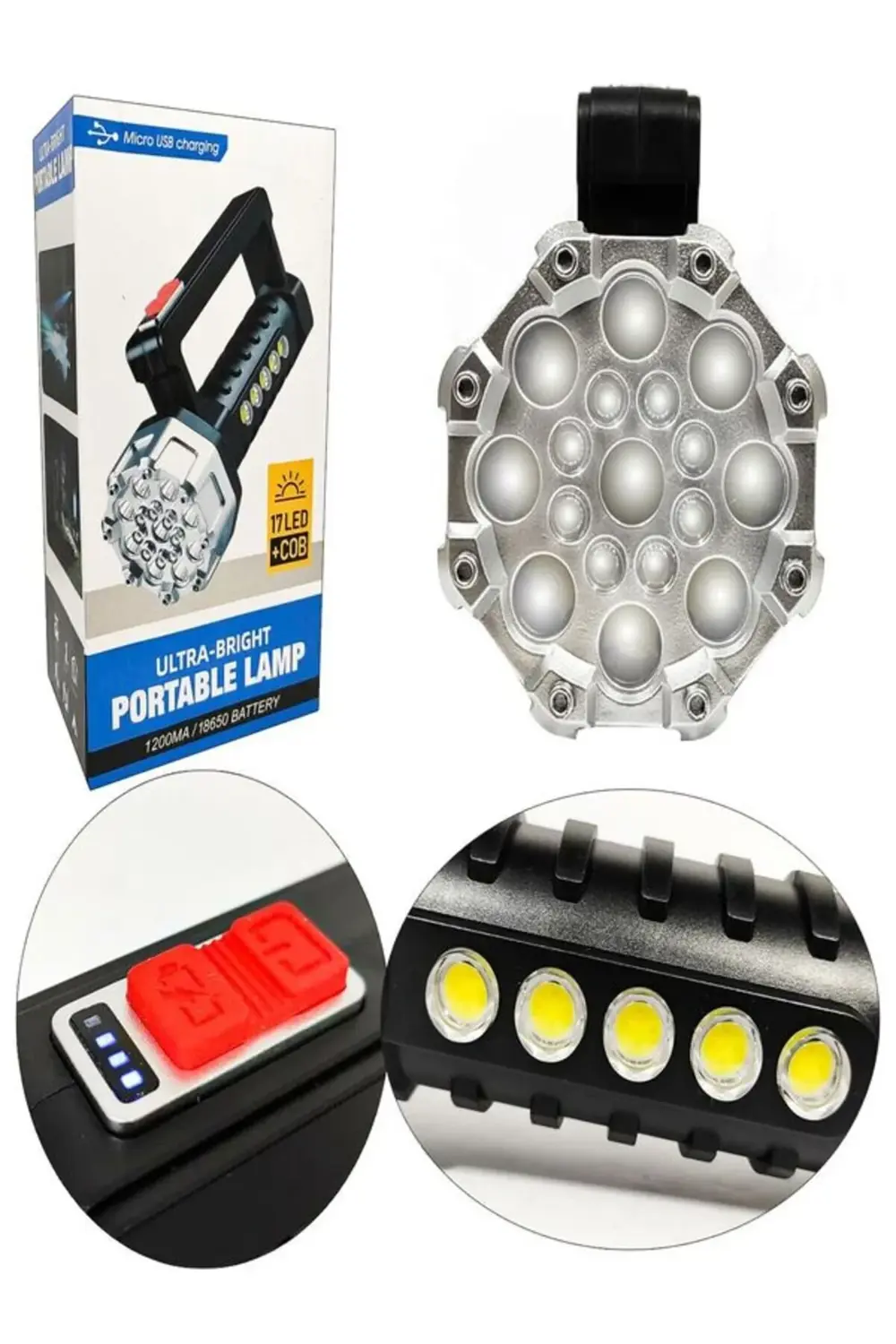 Şarjlı 17 Ledli Ultra Güçlü Profesyonel El Feneri Şarj Göstergeli