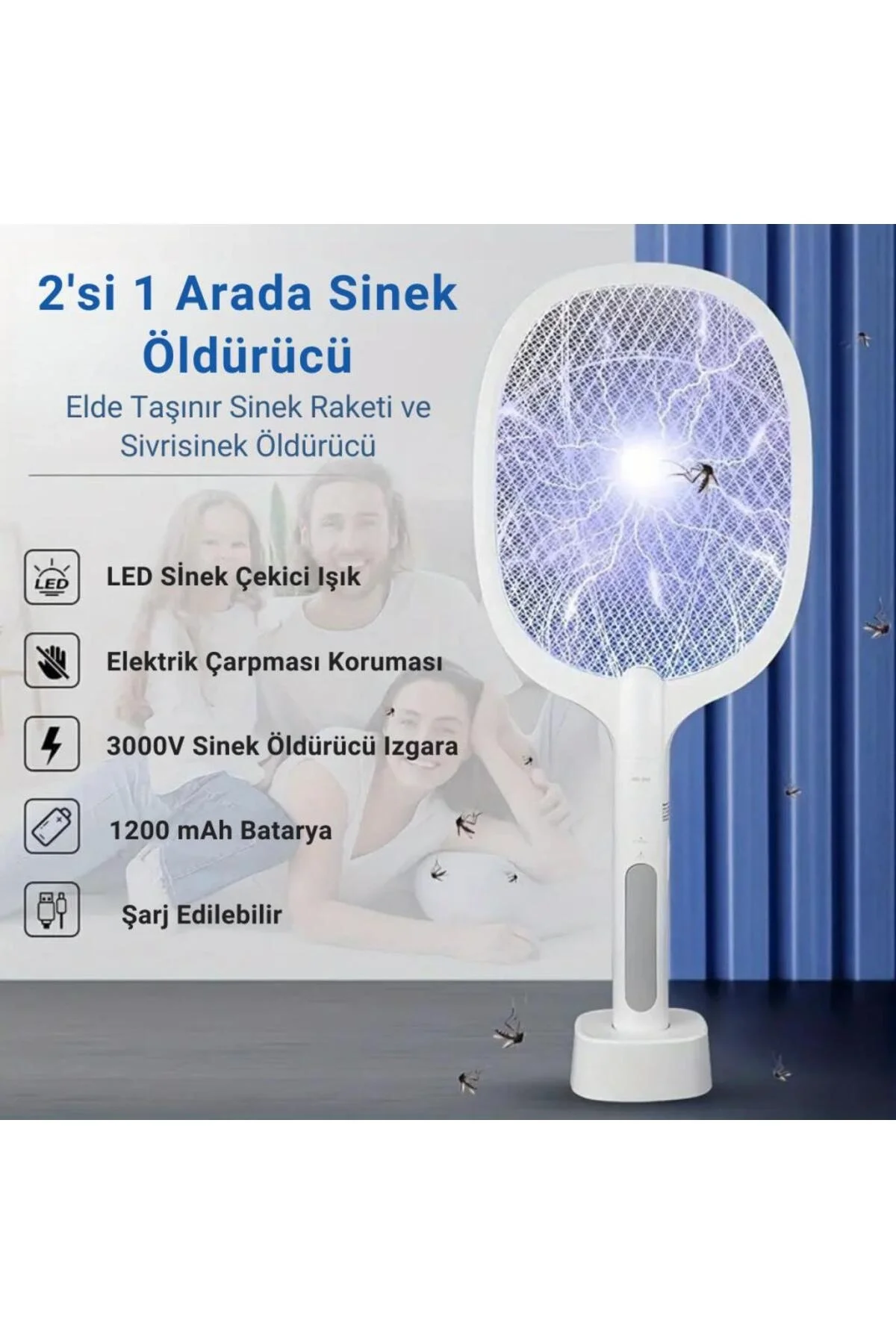 Şarjlı 300V 5 katmanlı UV ışıklı elektrikli sivrisinek ve sinek öldürücü makine - Süpermarket