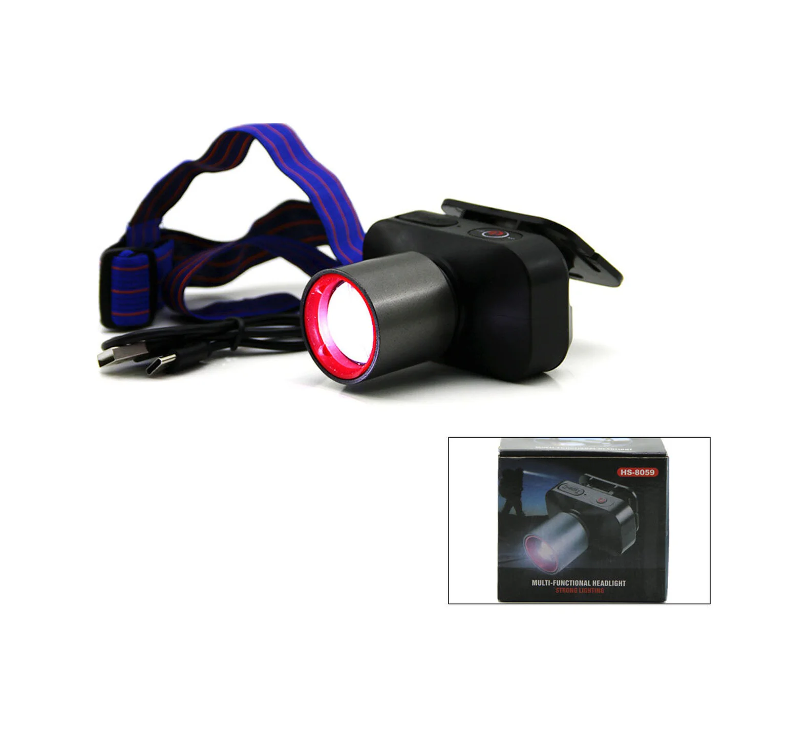Şarjlı 30w Kafa Lambası Fener 1 Led Usb - Type-c Kademe Işık Ayar