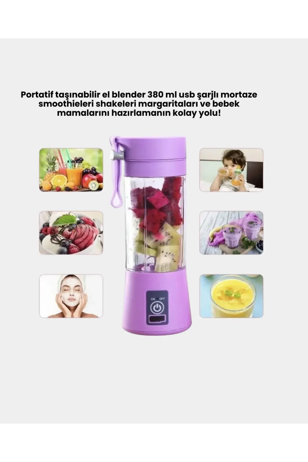 Şarjlı 380ml Portatif Smoothie Blender USB Mini Shake Yapıcı
