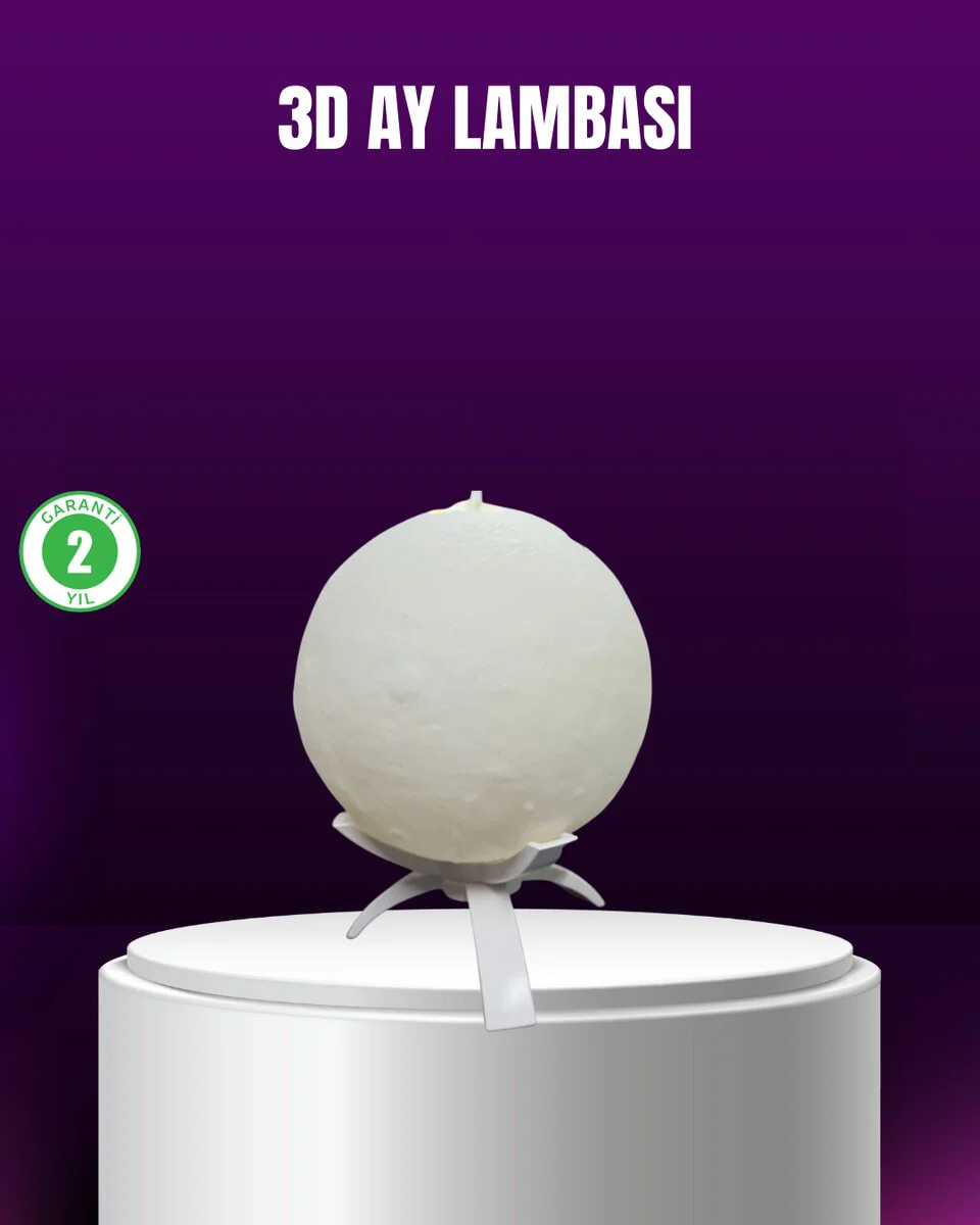 Şarjlı 3D Baskılı Ay Lambası 16 Renk Ahşap Stand ve Uzaktan Kumanda
