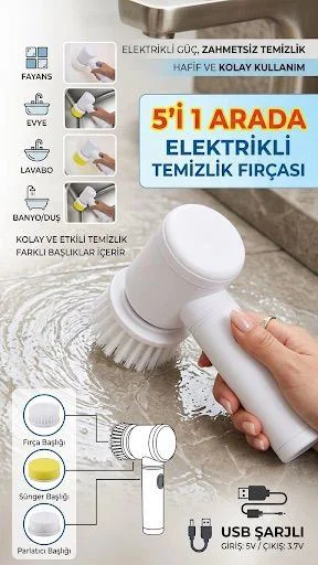 Şarjlı 5 Başlıklı Otomatik Temizleme Fırçası - Kablosuz Scrubber Fiyatı, Yorumları ve Özellikleri