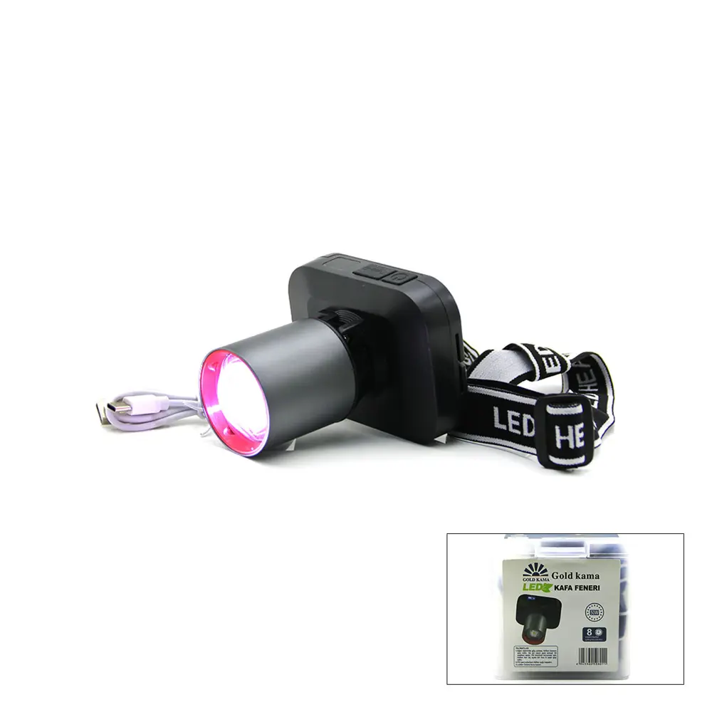ŞARJLI 50W KAFA LAMBASI FENER 1 LED USB - TYPE-C DİJİTAL KADEME I