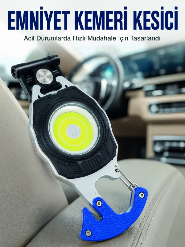 Şarjlı Acil Durum Feneri Elektronik Çakmak Tornavida Ve Emniyet Kemeri Kesicili Taşınabilir El Feneri - Lisinya Diğer