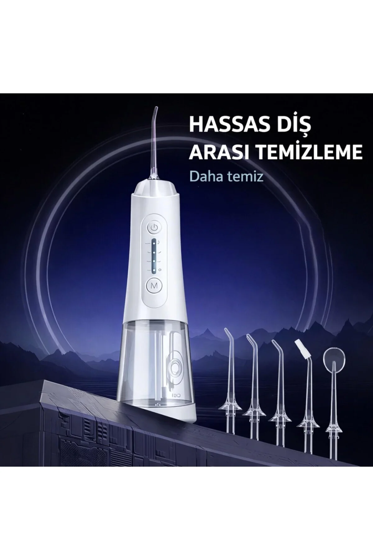 Şarjlı Ağız Duşu 320 ml Su Hazneli, 4 Modlu, 5 Başlıklı, IPX7 Su 