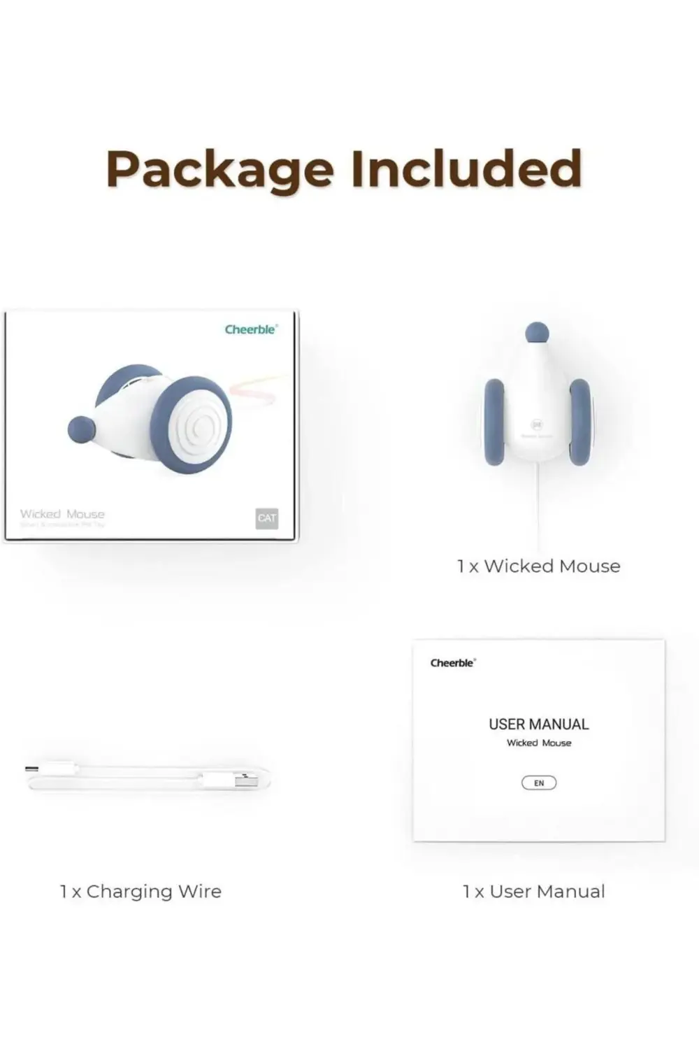 Şarjlı Akıllı İneraktif Kedi Fare Oyuncağı Mavi 6X5X3,6 Cm