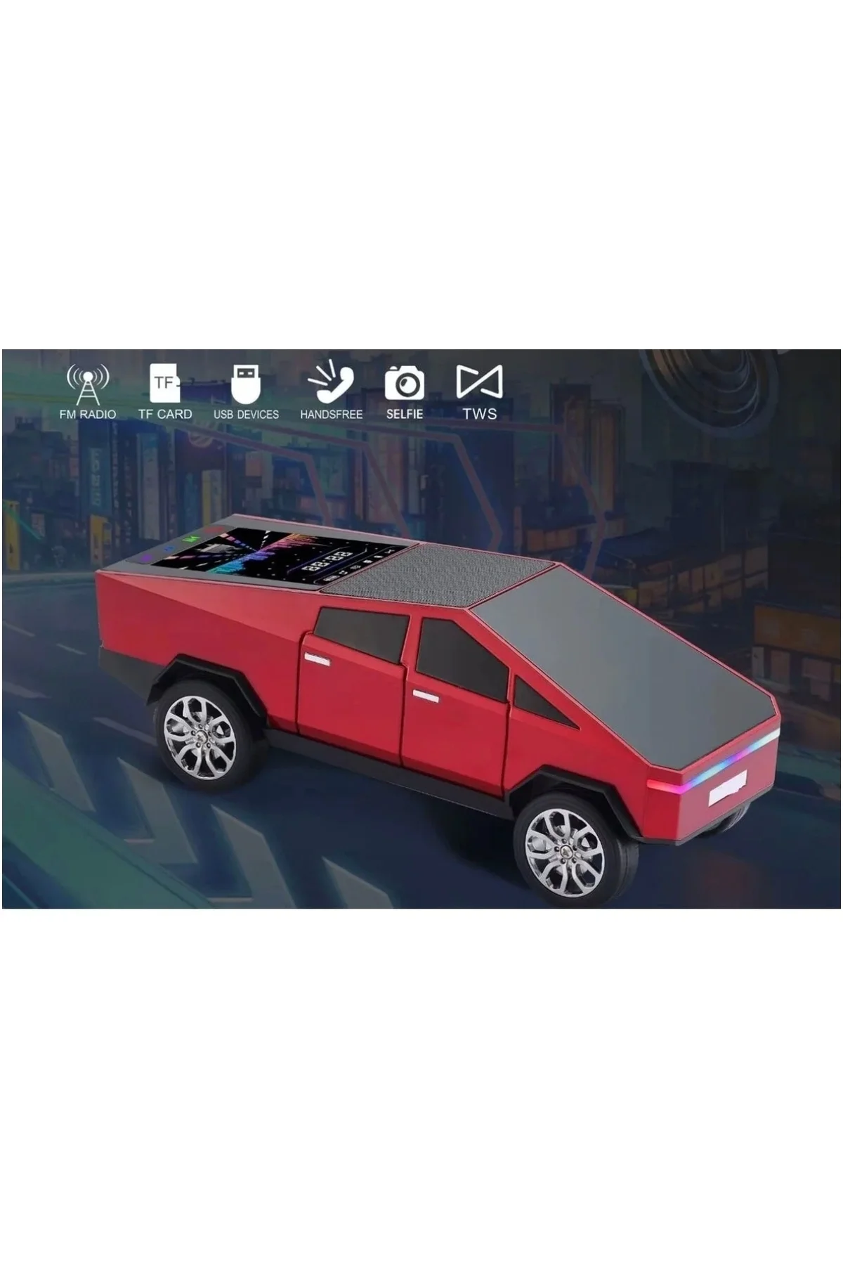 Şarjlı araba tasarımlı Bluetooth hoparlör 15W FM radyo SD kart USB destekli kırmızı