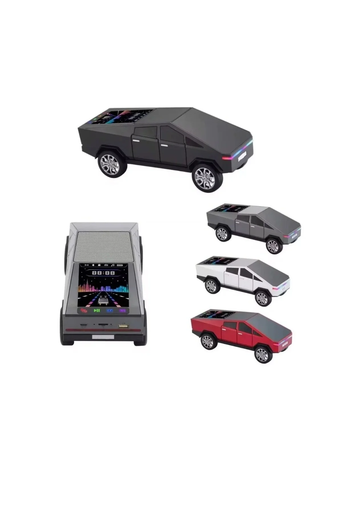 Şarjlı araba tasarımlı Bluetooth hoparlör 15W FM radyo SD kart USB destekli kırmızı