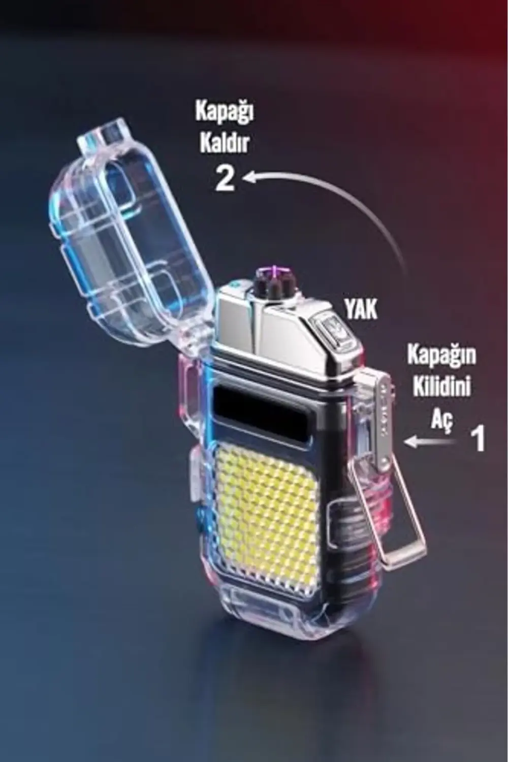 Şarjlı Ark Alevli 800 Lümen Güçlü Çakmaklı Kamp Işığı Anahtarlık