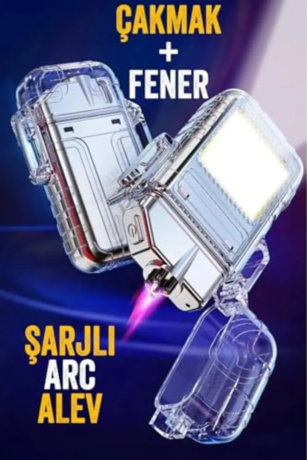 Şarjlı Ark Alevli 800 Lümen Güçlü Çakmaklı Kamp Işığı Anahtarlık