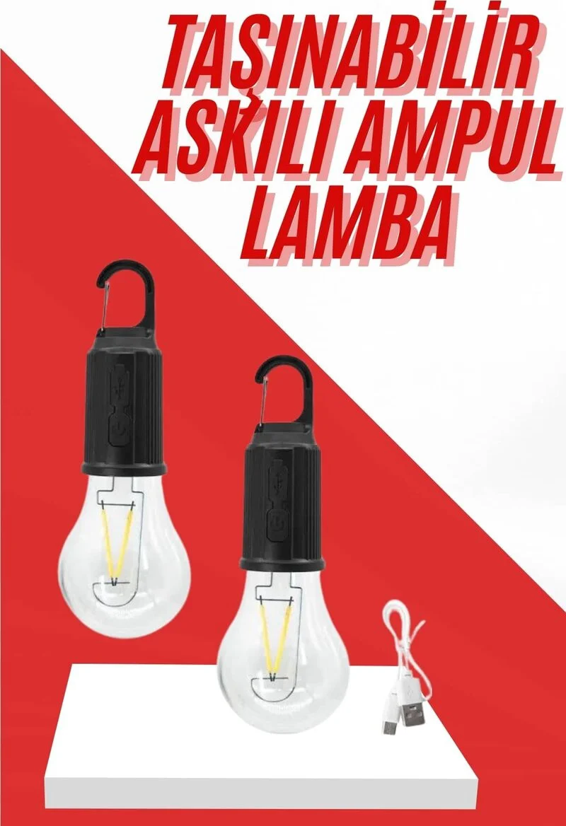 Şarjlı Aydınlatma Ampul Tasarımlı Ambians Işık Askılı Kamp Lambas