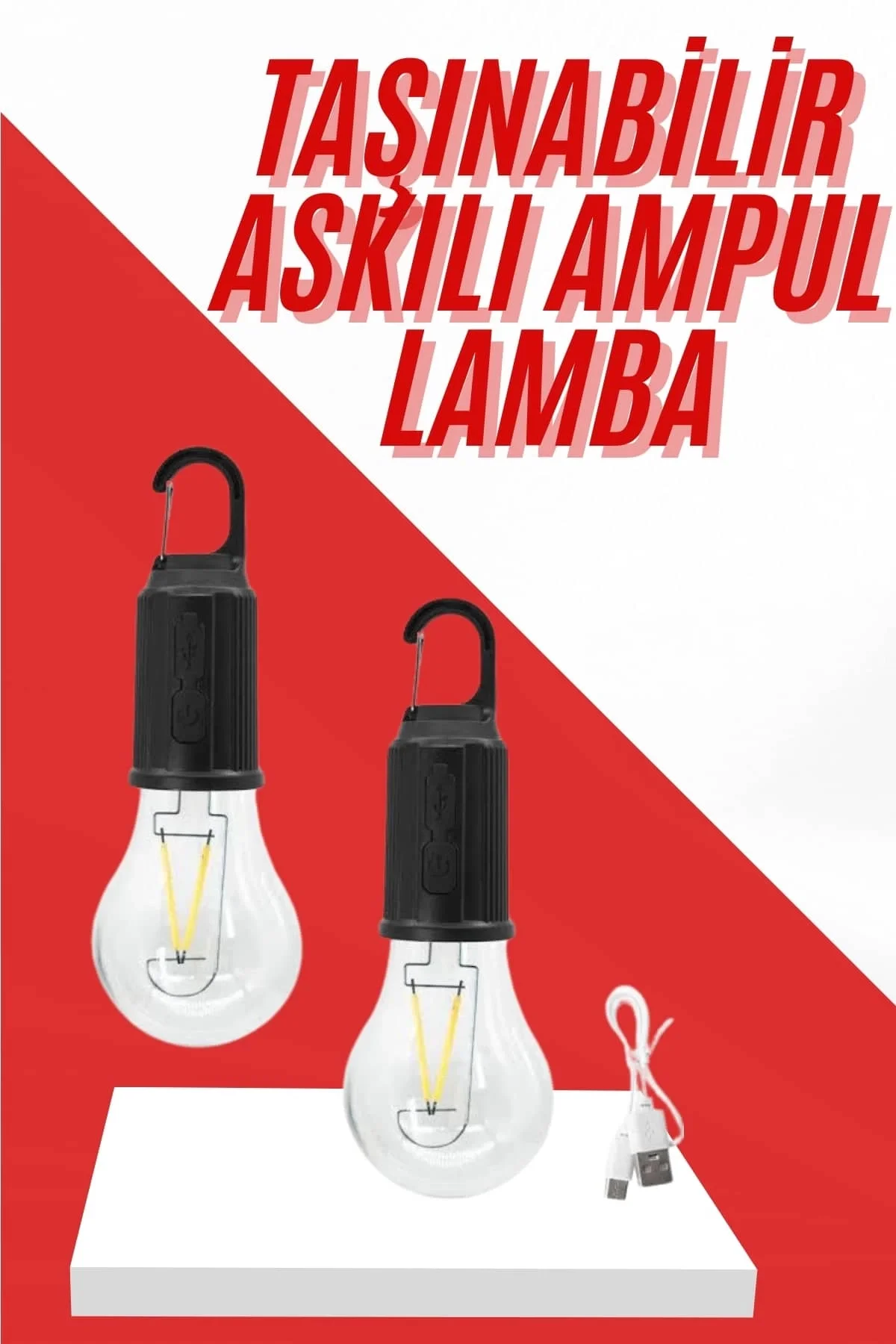 Şarjlı Aydınlatma Ampul Tasarımlı Ambians Işık Askılı Kamp Lambas