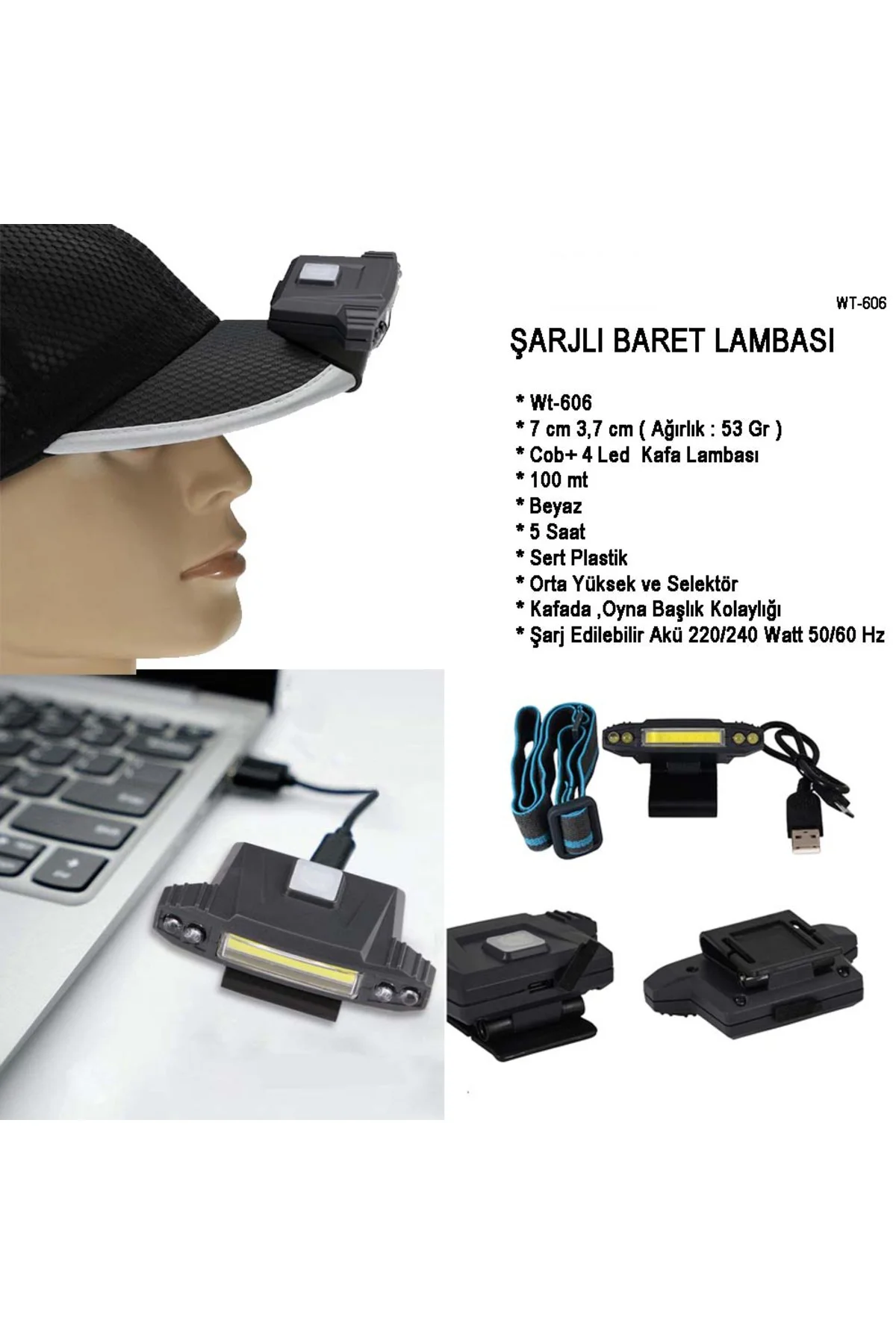 Şarjlı Baret Lambası Watton Wt-606 Şarjlı Baret Lambası Watton Wt-606