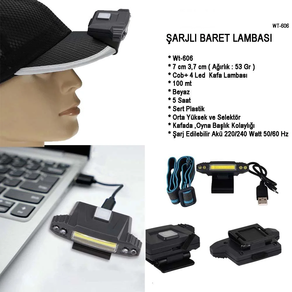 Şarjlı Baret Lambası Wt-606 — 100m Menzilli COB+4 LED Kafa Lambası | 5 Saat Çalışma Süresi Fiyatı, Yorumları ve Özellikleri