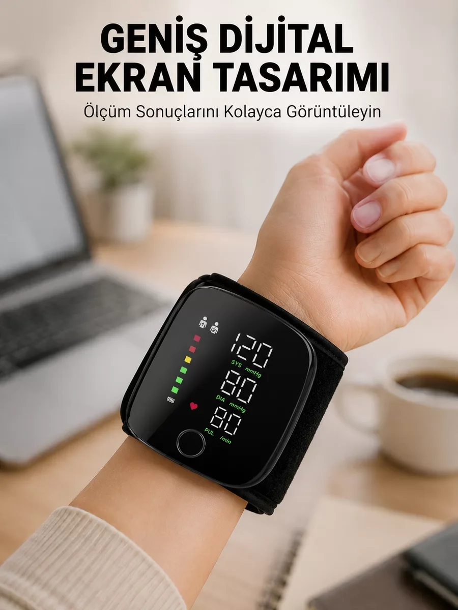 Şarjlı Bilekten Tansiyon Ölçüm Cihazı - Evde Güvenli Takip İçin Pratik ve Kompakt Çözüm