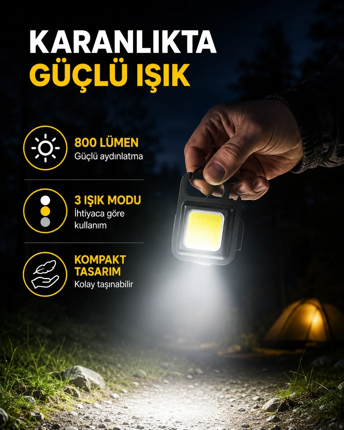 Şarjlı COB LED Anahtarlık Fener – 4 Modlu, Manyetik ve Katlanabilir Standlı Yeni Nesil Fiyatı, Yorumları ve Özellikleri