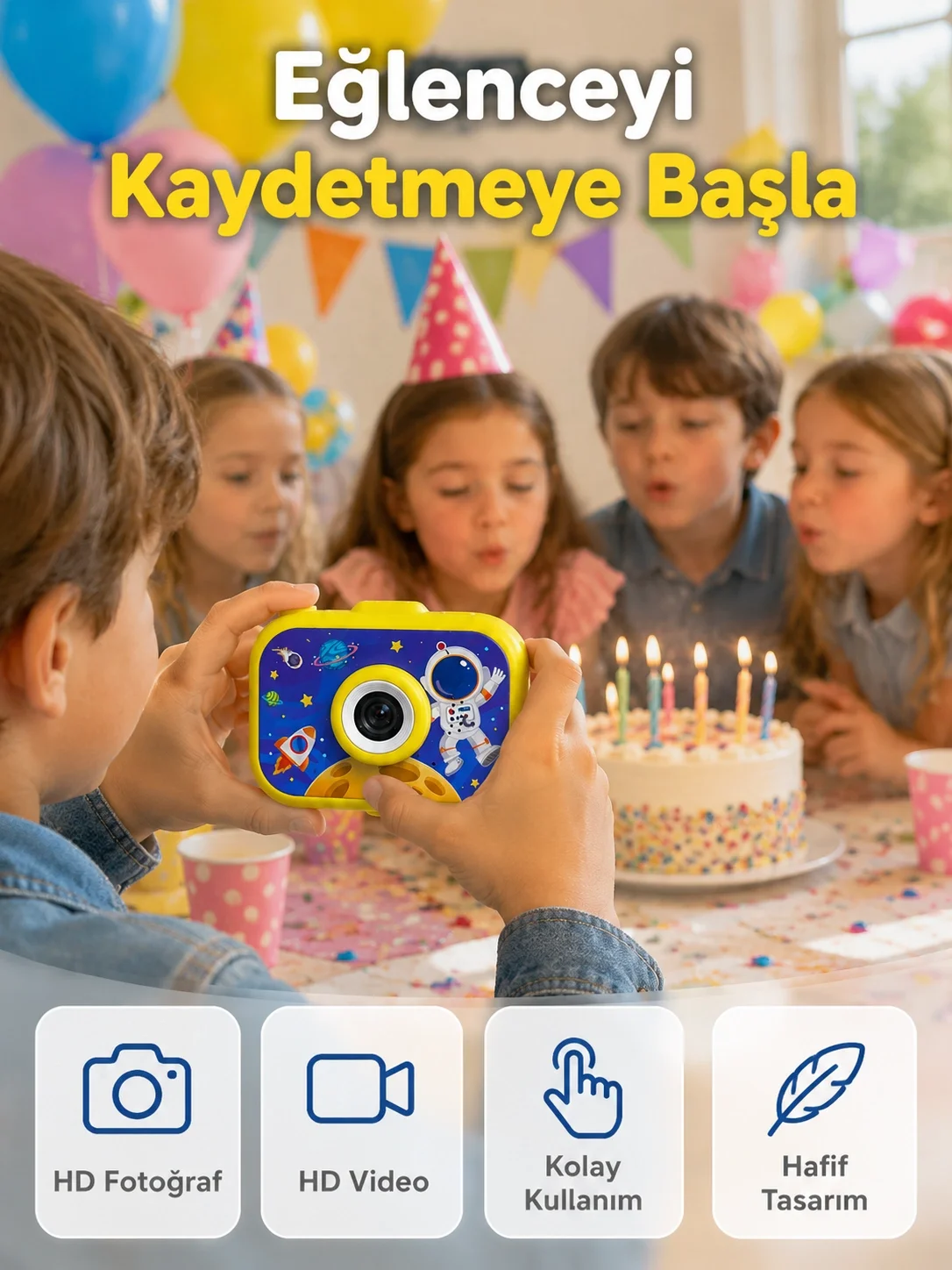 Şarjlı Çocuk Dijital Kamera Ön Arka Kamera Destekli HD Fotoğraf Video Çekimi Mini Tripodlu Şarjlı Çocuk Dijital Kamera Ön Arka Kamera Destekli HD Fotoğraf Video Çekimi Mini Tripodlu