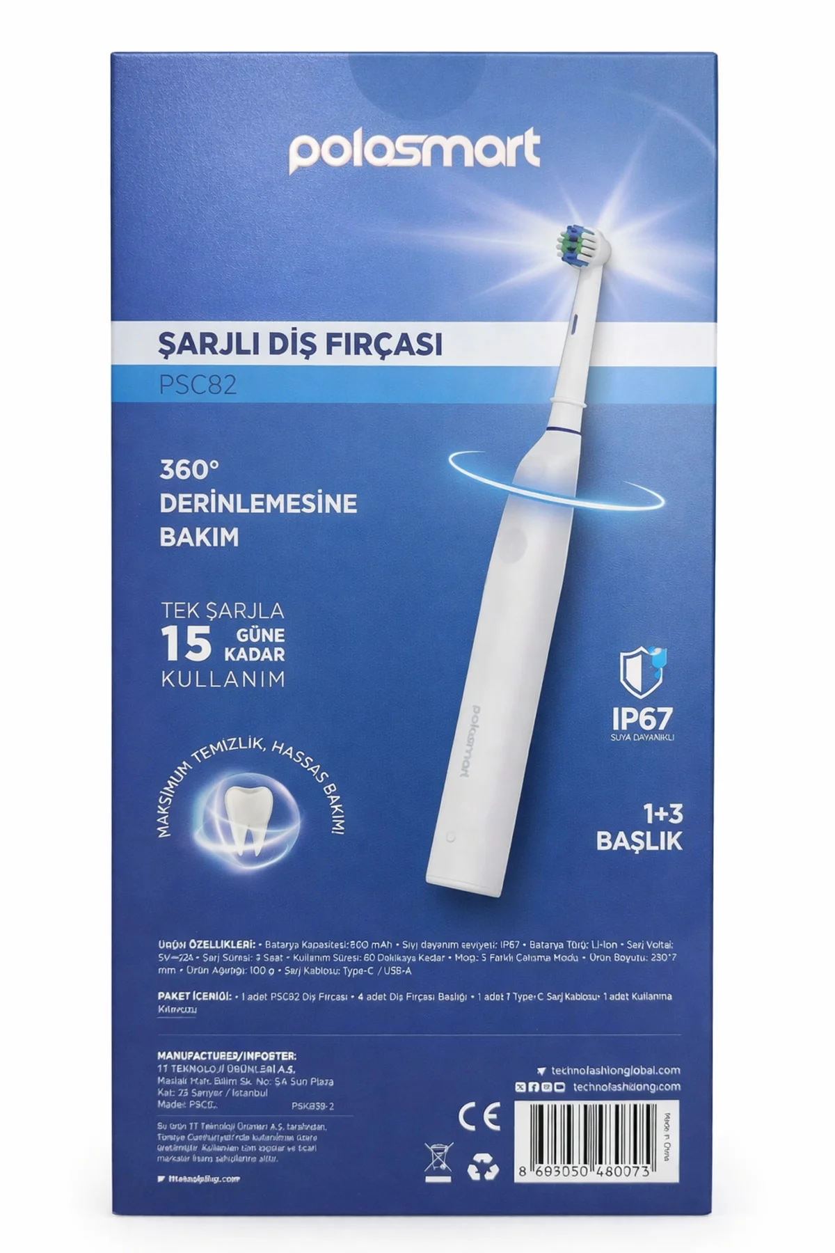 Şarjlı Diş Fırçası PSC82 Beyaz Suya Dayanıklı Şarjlı Diş Fırçası PSC82 Beyaz Suya Dayanıklı - Görsel 2