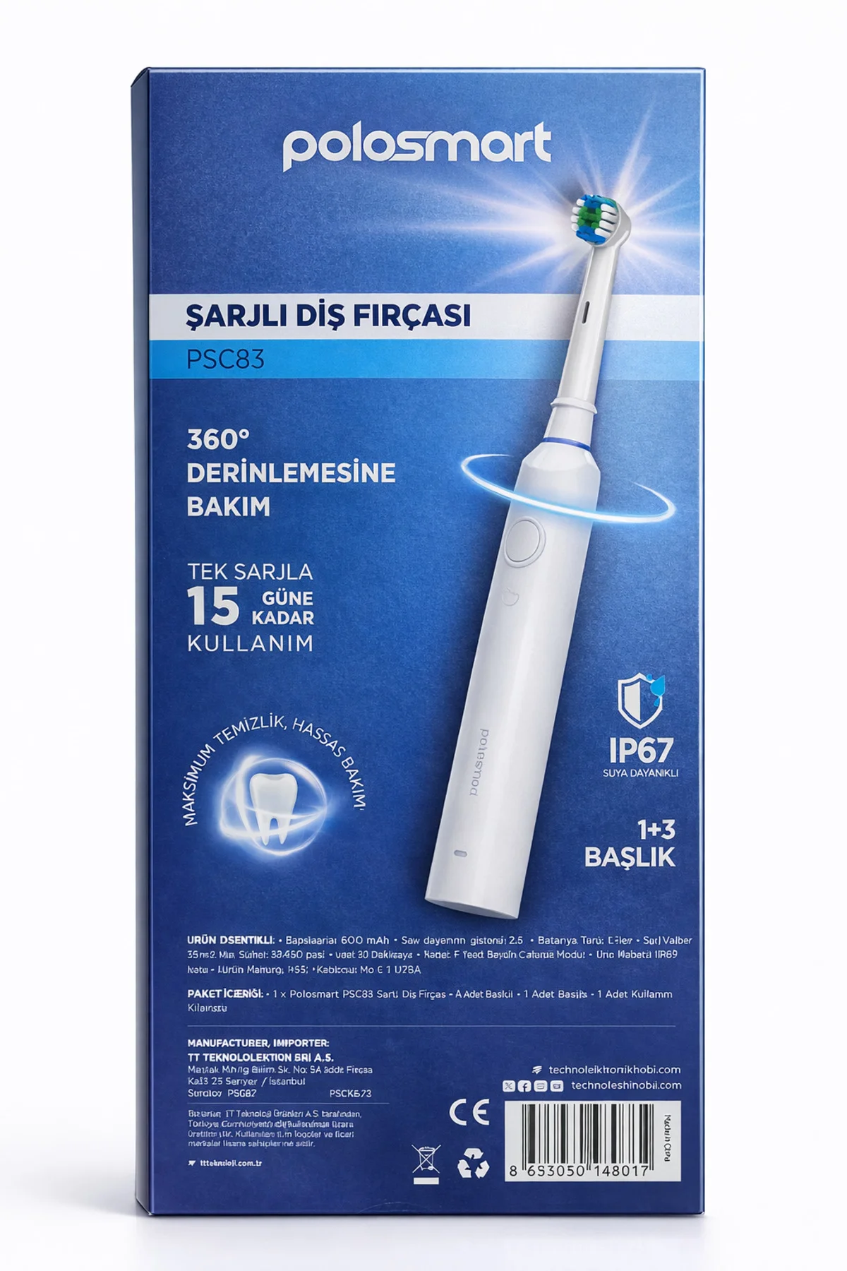 Şarjlı Diş Fırçası PSC83 Beyaz + Hediye Şarjlı Diş Fırçası(PSC74-PSC75)IPX7 Suya Dayanıklı Şarjlı Diş Fırçası PSC83 Beyaz + Hediye Şarjlı Diş Fırçası(PSC74-PSC75)IPX7 Suya Dayanıklı