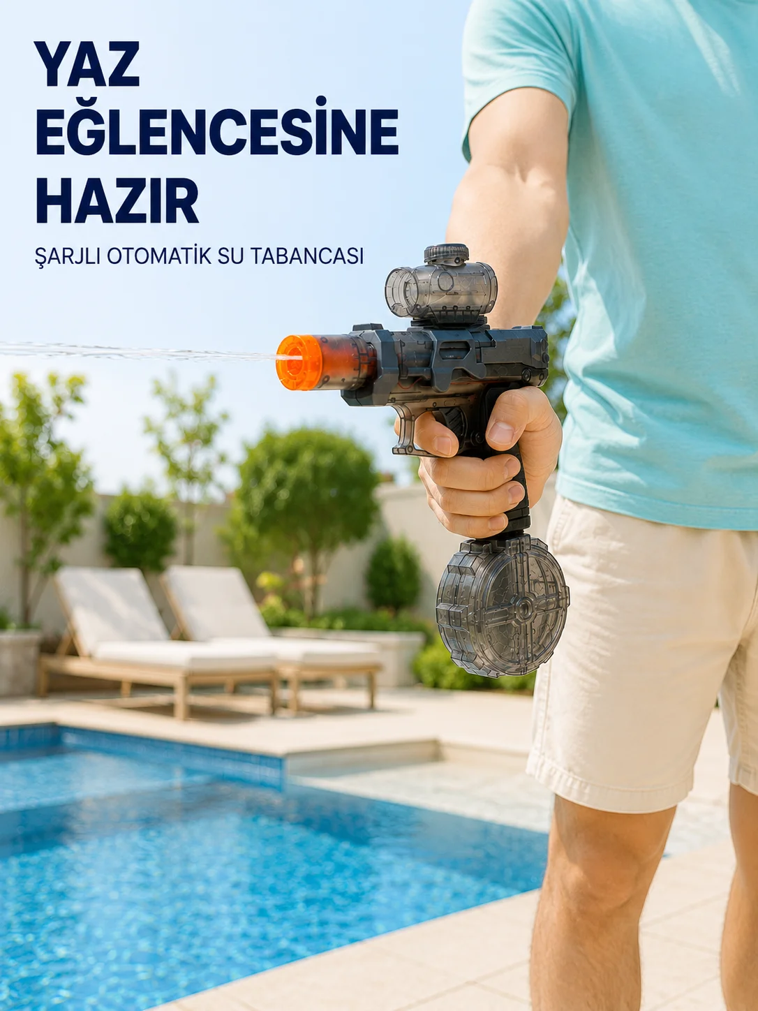 Şarjlı Elektrikli Su Tabancası Yuvarlak Su Hazneli Otomatik Sürekli Atışlı Fiyatı, Yorumları ve Özellikleri