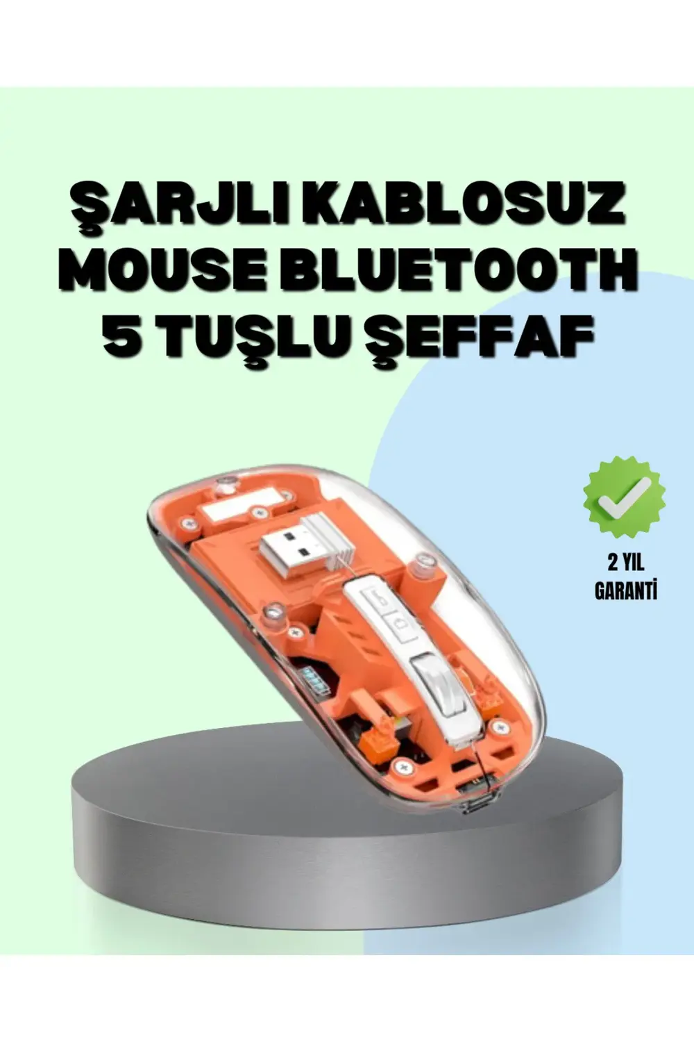 Şarjlı Ergonomik Fare – 1600 DPI, Sessiz Tıklama Özellikli