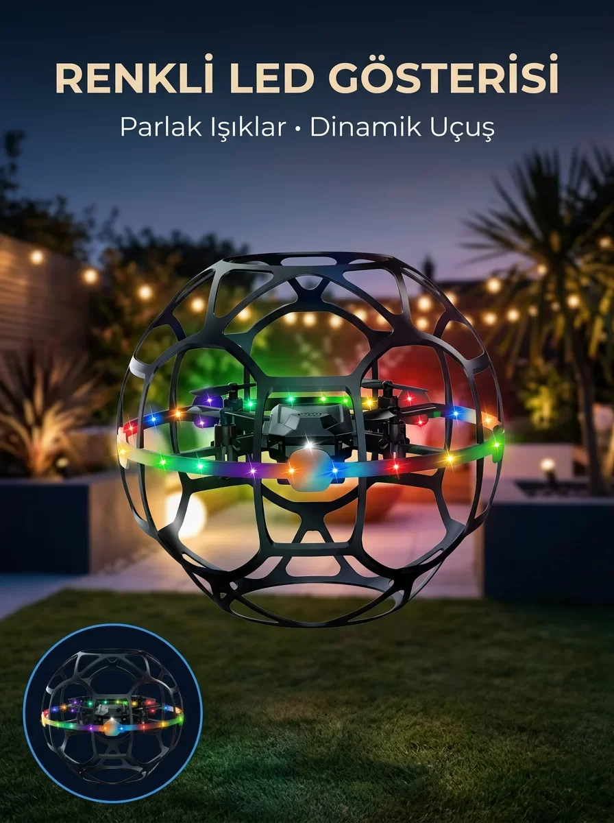 Şarjlı Futbol Topu Tasarımlı Mini Drone LED Aydınlatmalı Akıllı