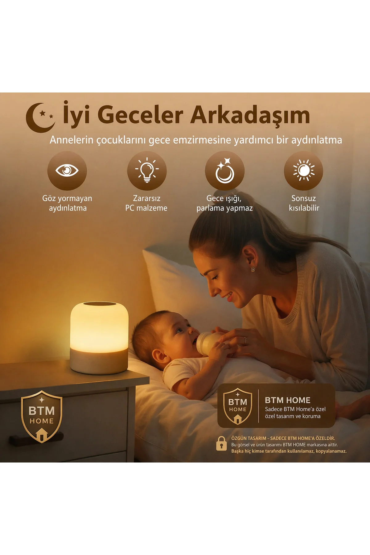 Şarjlı Gece Lambası Kumandalı 3 Renk Dokunmatik Dimmerli Kablosuz