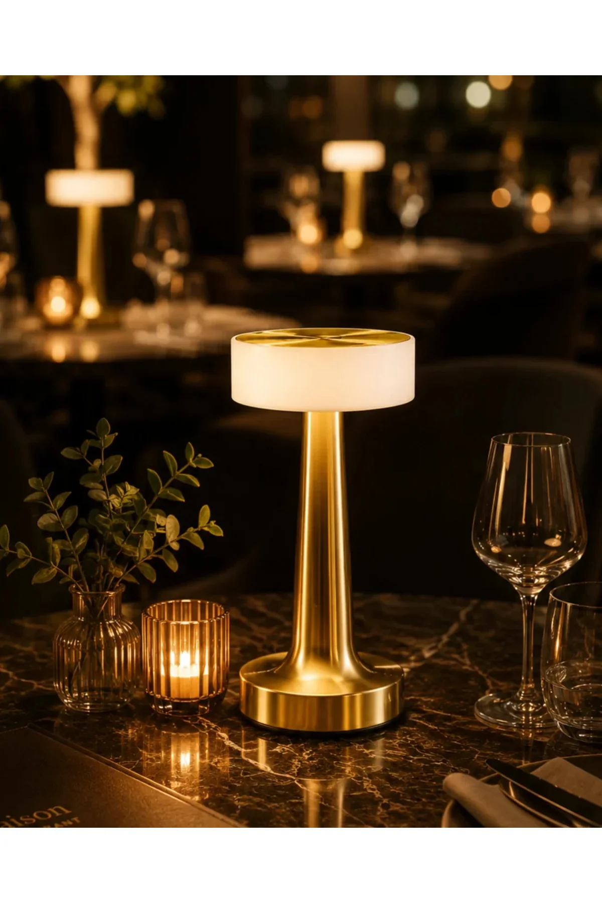 Şarjlı Gold Mantar Masa Lambası Dimmer Ayarlı Kablosuz LED Lamba