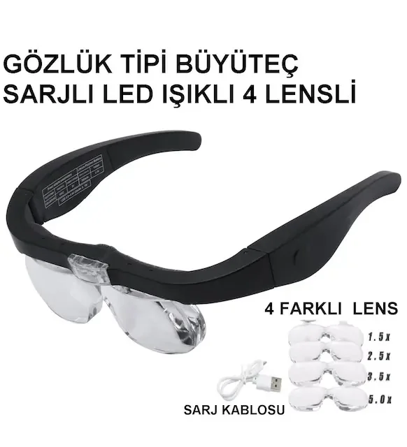 Şarjlı Gözlük Büyüteç 4 Farklı Lens 11537dc Fiyatı, Yorumları ve Özellikleri