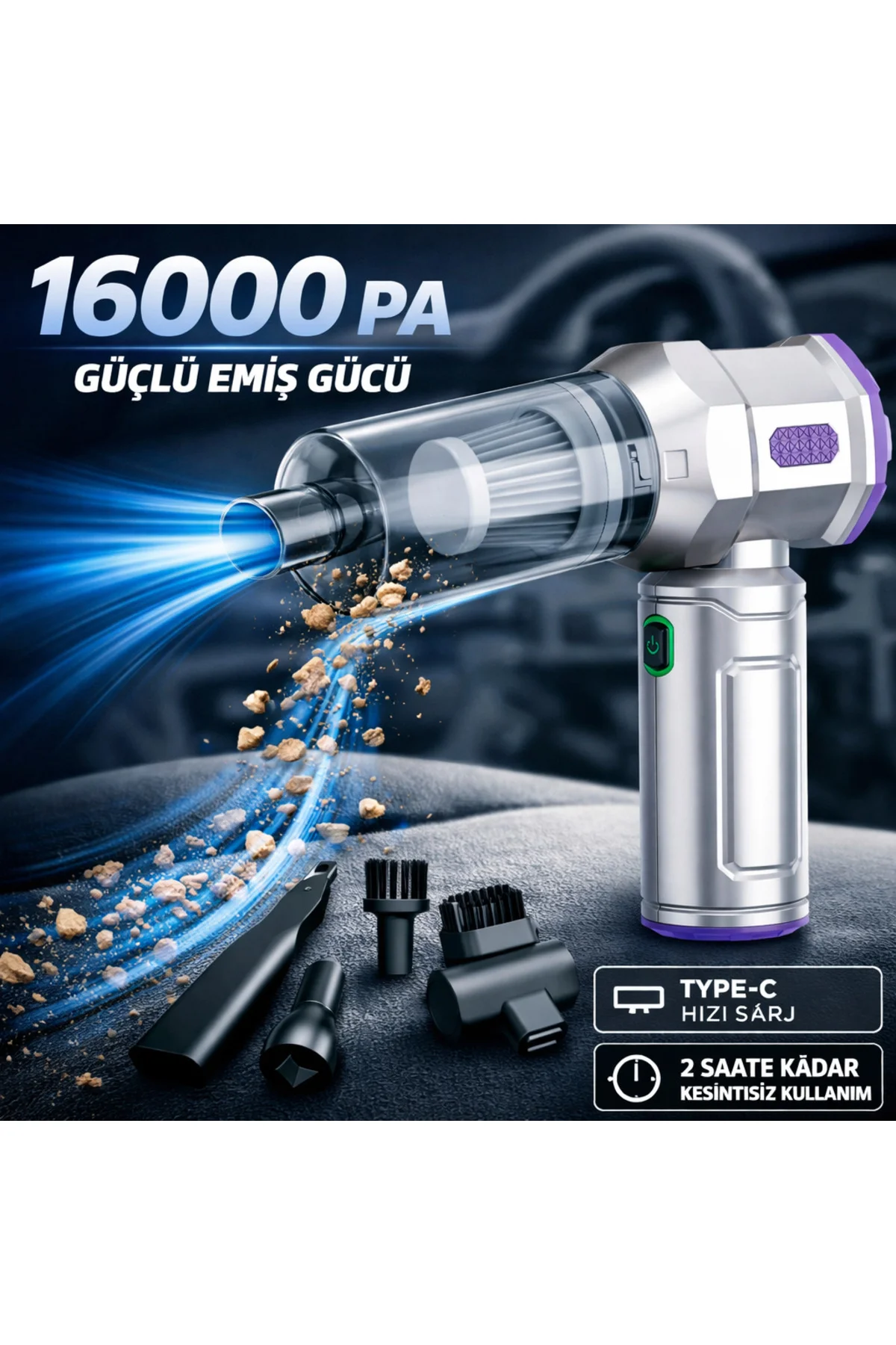Şarjlı Kablosuz Araç Ev Ofis Süpürgesi – 16000 PA Güçlü Motor 6 parça + 2 Yıl Garantili Şarjlı Kablosuz Araç Ev Ofis Süpürgesi – 16000 PA Güçlü Motor 6 parça + 2 Yıl Garantili