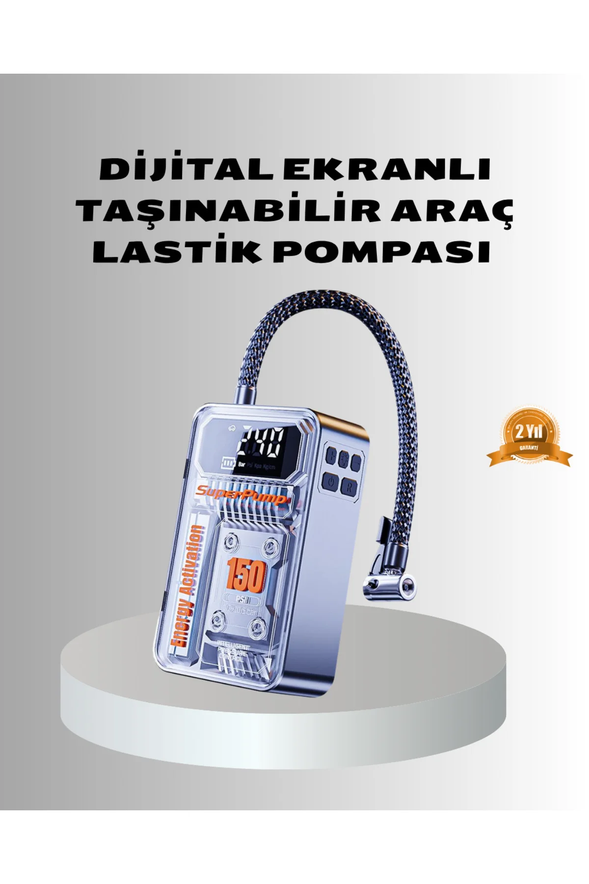 Şarjlı Kablosuz Hava Pompası – 150 PSI Basınç, LED Ekran ve 6000m