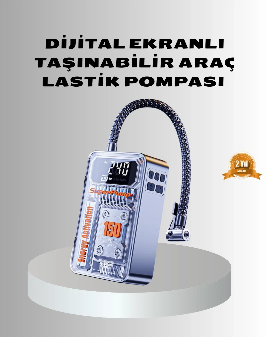 Şarjlı Kablosuz Hava Pompası – 150 PSI Basınç, LED Ekran ve 6000m