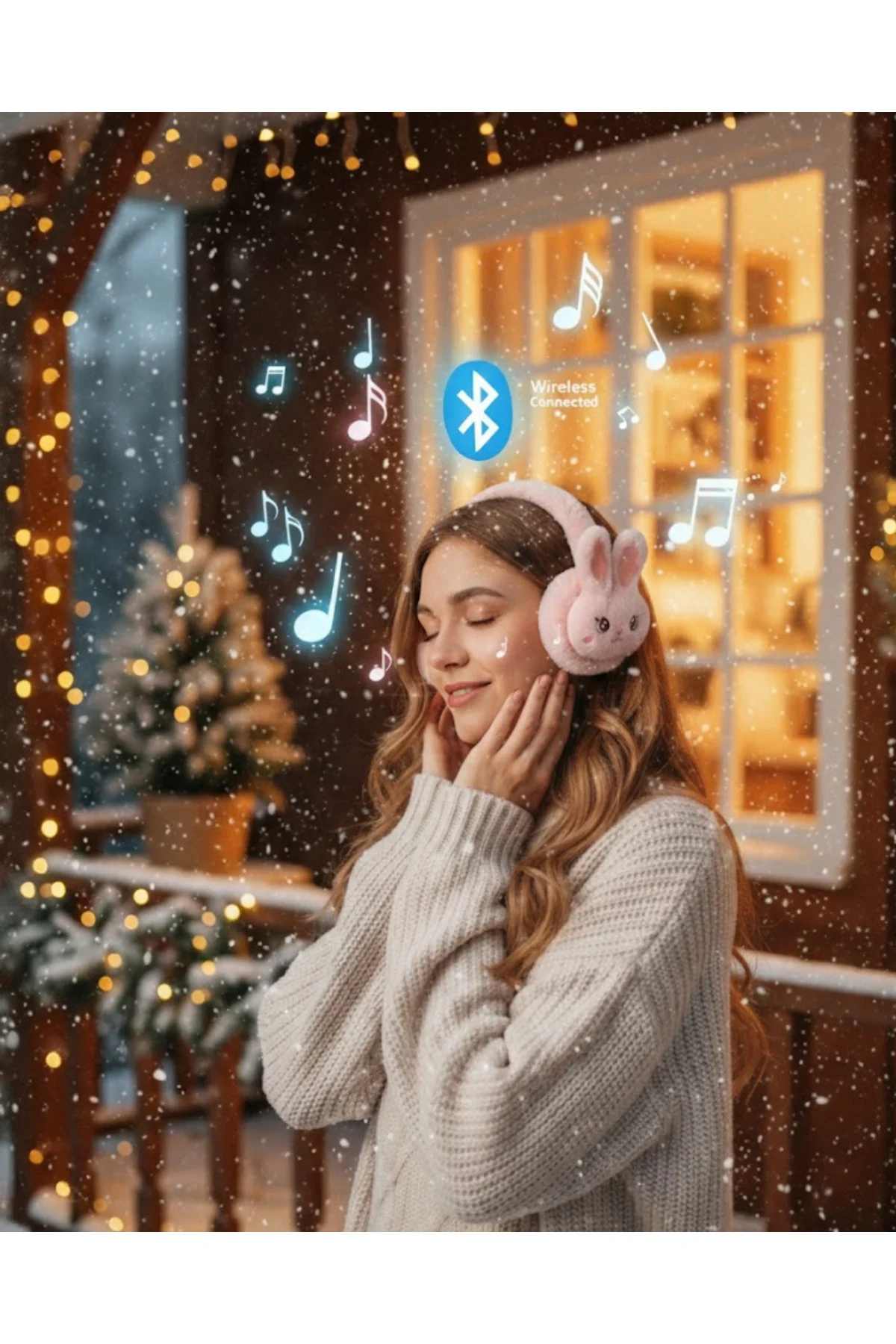 Şarjlı Kablosuz Tavşan Tasarımlı Bluetooth Kulaklık TF Kart Girişli