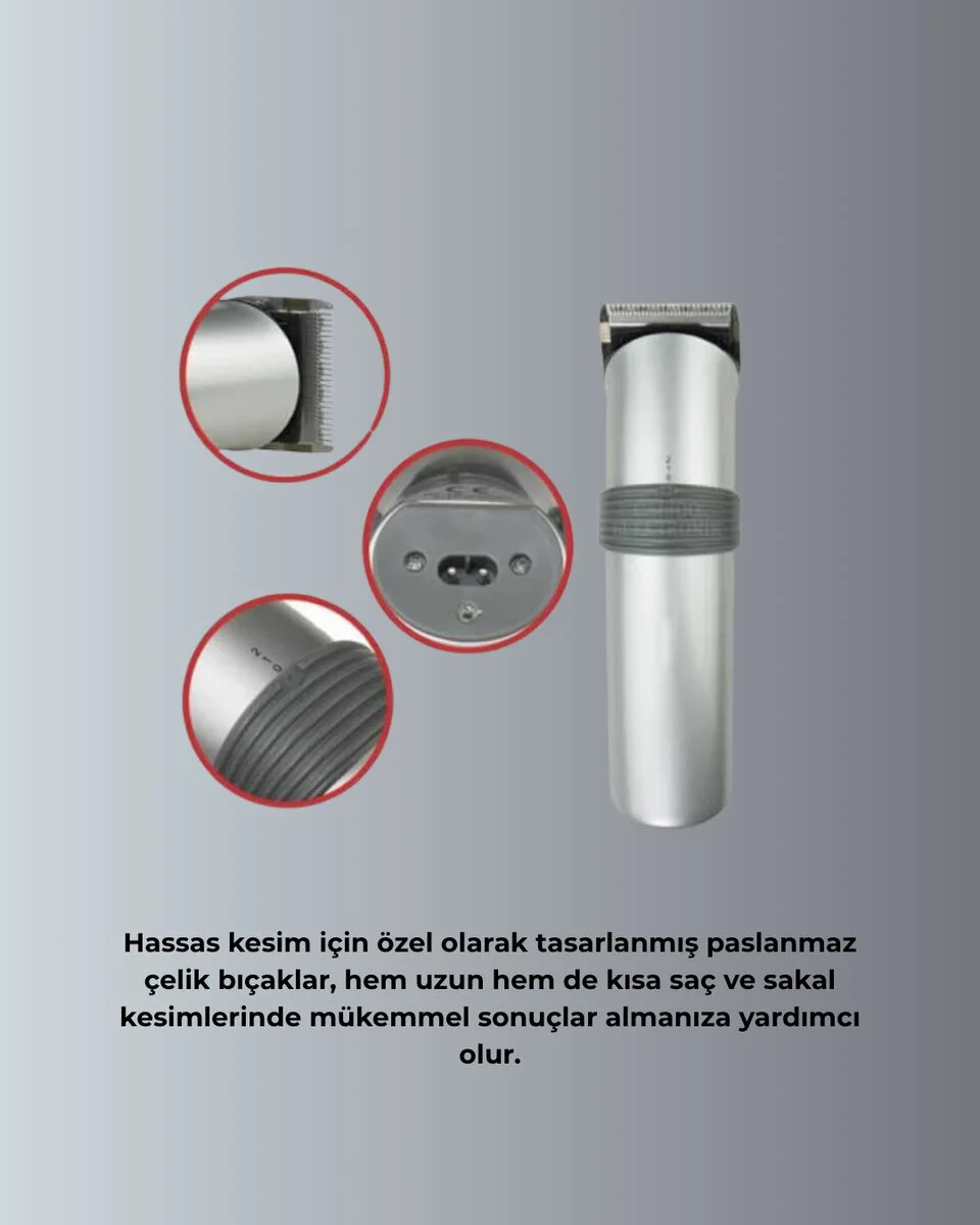 Şarjlı Kablosuz Tıraş Makinesi - 5 Kesim Tarağıyla Çok Amaçlı Saç ve Sakal Kesimi