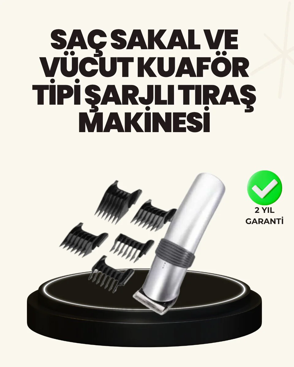 Şarjlı Kablosuz Tıraş Makinesi - 5 Kesim Tarağıyla Çok Amaçlı Saç ve Sakal Kesimi